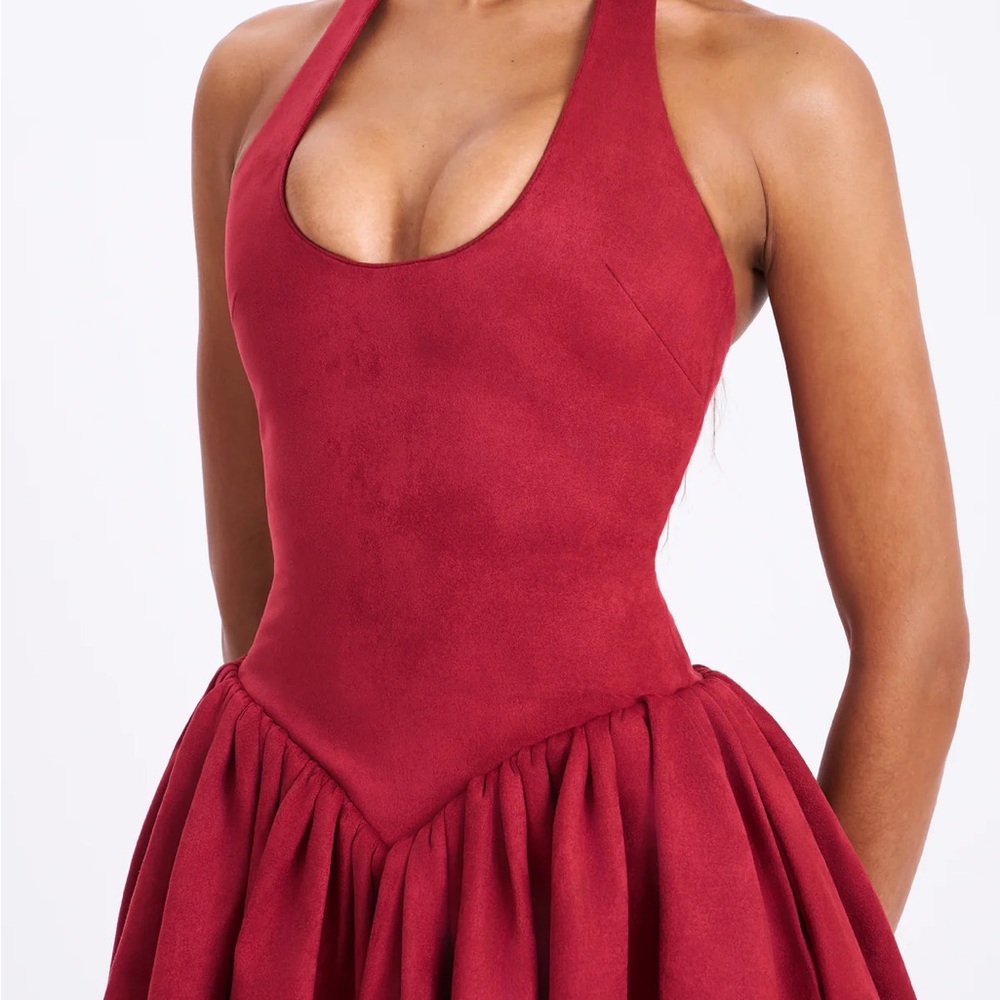 Red Halter Mini Dress - Women's Fashion - Picture 3 of 5